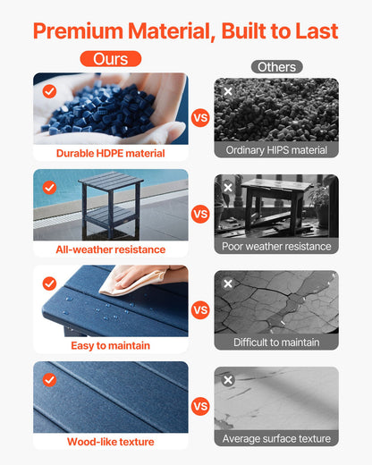 Beistelltisch für den Außenbereich, 450 x 380 x 440 mm (B x T x H), doppelwandiger HDPE-Tisch für einfache Pflege, wetterfest, geeignet für Terrasse, Pool, Strand, Veranda, Innenbereich, Garten, Blau