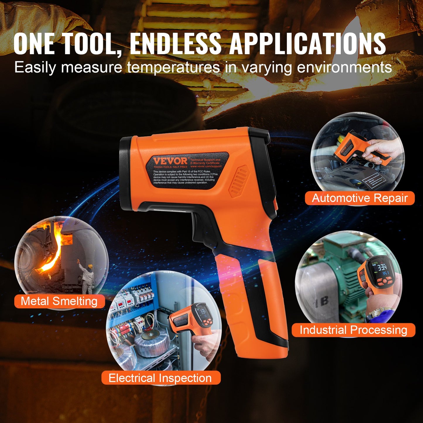 Infrared Thermometer, -40~2732°F Dual Laser Temperature Gun Non-Contact, Handheld IR Heat Temperature Gun with Adjustable Emissivity for Metal Smelting/Cooking/Pizza Oven/Engine(Not for Human)