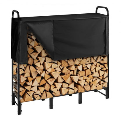 Firewood Rack with Waterproof Cover, 1.22m Outdoor Firewood Holder, 1/4 Cord Storage Metal Log Holder, 400lb Max Weight Capacity, Top Covered, Powder-Coated Wood Storage Rack for Fireplace Deck