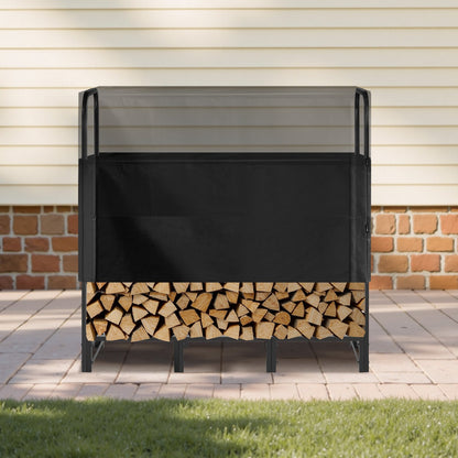 Firewood Rack with Waterproof Cover, 1.22m Outdoor Firewood Holder, 1/4 Cord Storage Metal Log Holder, 400lb Max Weight Capacity, Top Covered, Powder-Coated Wood Storage Rack for Fireplace Deck