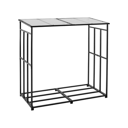 Brennholzregal mit Schrägdach, 1,85 m, für den Außenbereich, 1/4 Raummeter Brennholzlager, max. Tragkraft 299 kg, pulverbeschichtetes Metall-Brennholzregal für Kamin, Terrasse, Garten