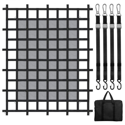 Cargo Net, 72 in x 57 in, Heavy Duty Truck Cargo Net for Truck Bed, 4 Adjustable Straps with Carabiners & S-Hooks, Wear-resistant & Weather-proof, Suitable for Pickup, Truck, Jeep, SUV, Boat