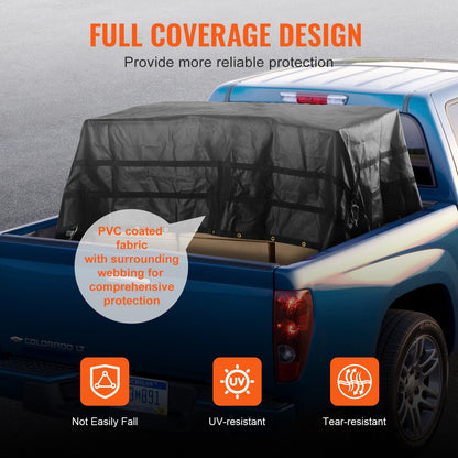 Cargo Net, 120 in x 105 in, Heavy Duty Truck Cargo Net for Truck Bed, 4 Adjustable Straps with Carabiners and Rubber Coated Hooks, Durable, Suitable for Pickup, Jeep, Truck, SUV, Boat (Black)