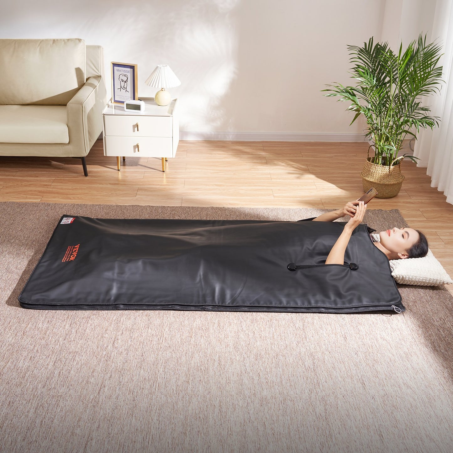 Saunadecke zur Entgiftung, tragbare Infrarotsauna für Zuhause mit Armlöchern für mehr Komfort, 1-6-stufig einstellbare Temperatur (35-85 °C), Timer (1-60 Minuten), Kohlefaser-Heizung