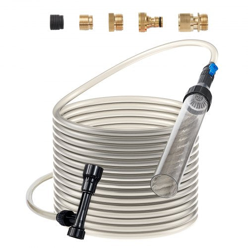 Aquarium Vacuum Gravel Cleaner, 30ft PVC Hose Fish Tank Vacuum Gravel Cleaner, Siphon Fish Tank Cleaner Vacuum, 3 Types of Brass Adapters, for Fish Tank Cleaning Gravel & Sand
