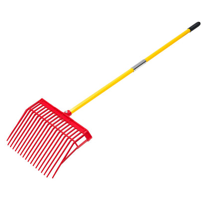 Manure Fork, 18 Angled Tines, Horse Manure Rake with Long Fiberglass Handle, 61 in Durable Plastic Pitchfork Muck Rake Tool for Gardening Horse Stall Stable Grass Hay Cleaning Farm Work