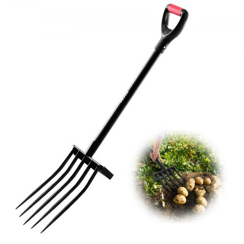 Garden Fork, 5-Tine Gardening Pitchfork with Metal Handle, 41 in Heavy Duty Digging Fork with Y Grip, Forged Steel Spading Fork for Hay Potato Composting Transplanting Aeration