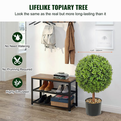 Artificial Topiaries Boxwood Trees, 24 inch Tall (2 Pieces), Ball-Shape Faux Topiaries Plant with Planters, Green Feaux Plant w/ Replaceable Leaves & Port for Decorative Indoor/Outdoor/Garden