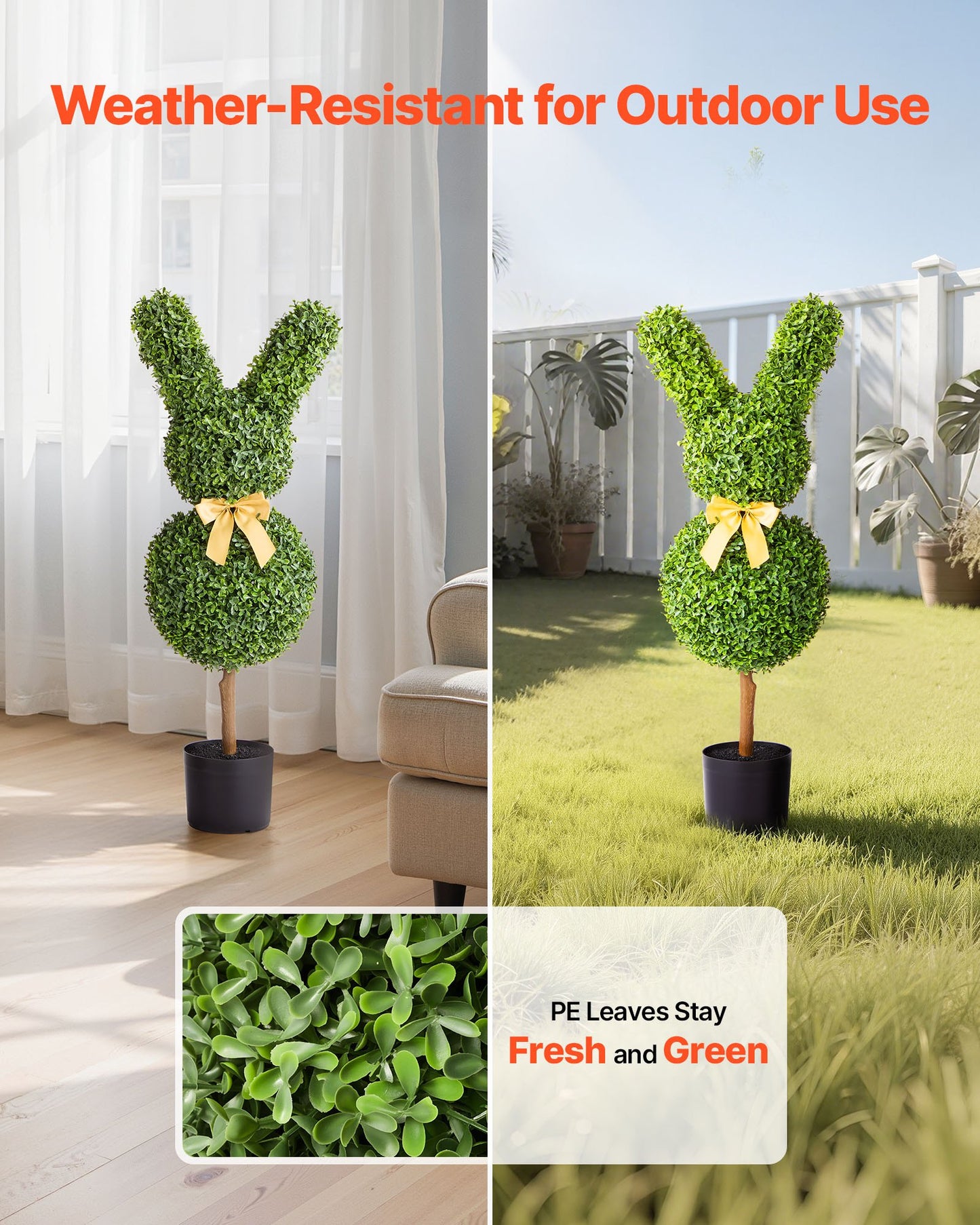 Artificial Topiary Bunny-Shape Boxwood Ball, 2 Set 914mm Faux Boxwood Plant Balls, Fake Silk Tree Look Real, Easy Assembly for Decor Front Porch Outdoor Patio Garden Balcony Backyard Indoor
