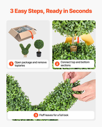 Artificial Topiary Bunny-Shape Boxwood Ball, 2 Set 914mm Faux Boxwood Plant Balls, Fake Silk Tree Look Real, Easy Assembly for Decor Front Porch Outdoor Patio Garden Balcony Backyard Indoor