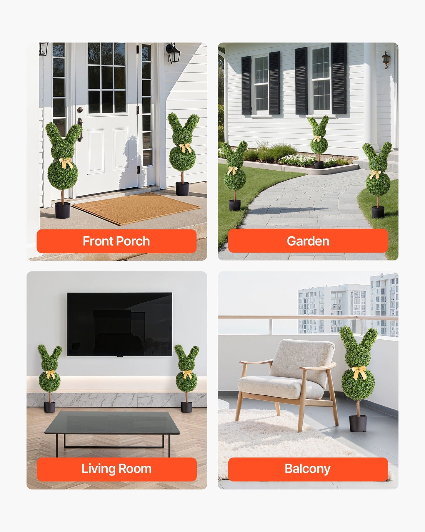 Artificial Topiary Bunny-Shape Boxwood Ball, 2 Set 914mm Faux Boxwood Plant Balls, Fake Silk Tree Look Real, Easy Assembly for Decor Front Porch Outdoor Patio Garden Balcony Backyard Indoor