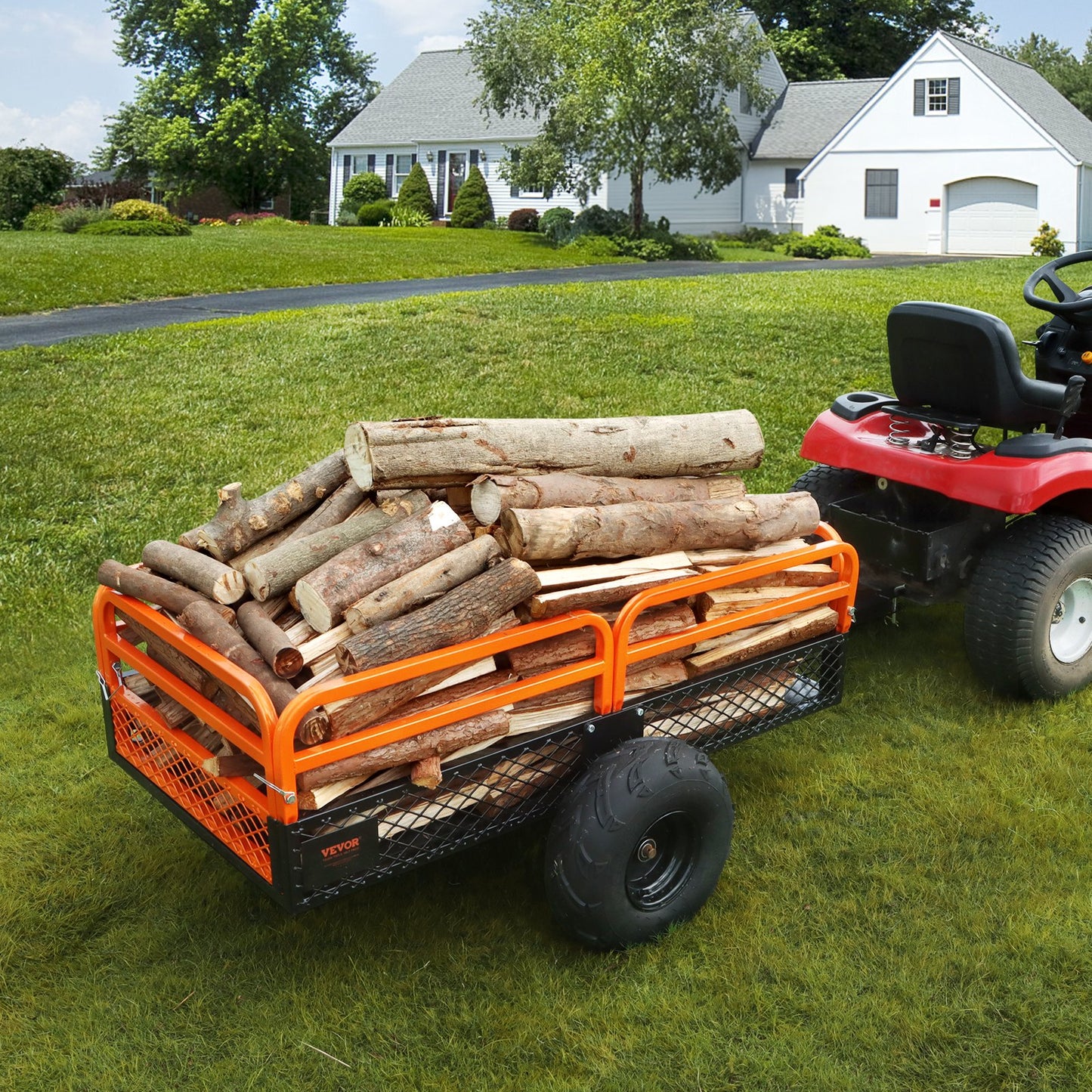 Schwerlast-Kippanhänger aus Stahl für ATVs, 680 kg Nutzlast, 0,43 m³ Ladevolumen, zum Anhängen, mit abnehmbaren Seitenwänden und 2 Reifen, für Rasenmäher, Traktoren, ATVs und UTVs.