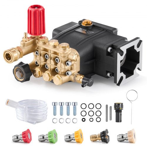 Pressure Washer Pump, 19mm(3/4") Shaft Horizontal Triplex Plunger, 227 bar(3300 PSI), 9.5 L/min(2.5GPM), Replacement Power Washer Pumps Kit with 5 Nozzles, Compatible with Simpson MorFlex 40224, 40225, 40226, Santoprene