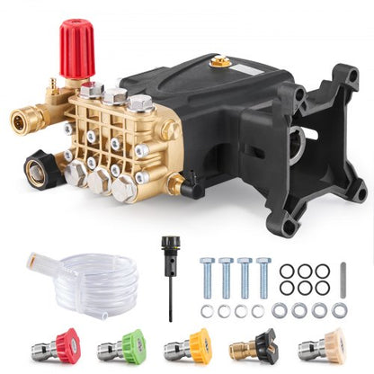Pressure Washer Pump, 25.4 mm(1") Shaft Horizontal Triplex Plunger, 276 bar(4000 PSI), 15 L/min(4.0GPM), Replacement Power Washer Pumps Kit with 5 Nozzles, Compatible with Simpson MorFlex 40224, 40225, 40226, Santoprene