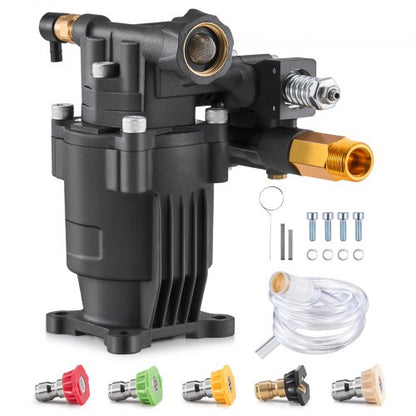 Pressure Washer Pump, 19mm(3/4") Shaft Horizontal, 241 bar(3500 PSI), 9.5 L/min(2.5GPM), Replacement Power Washer Pumps Kit with 5 Nozzles, Hardware and Siphon Tube, Compatible with Simpson, Honda, Troy-Bilt, Generac