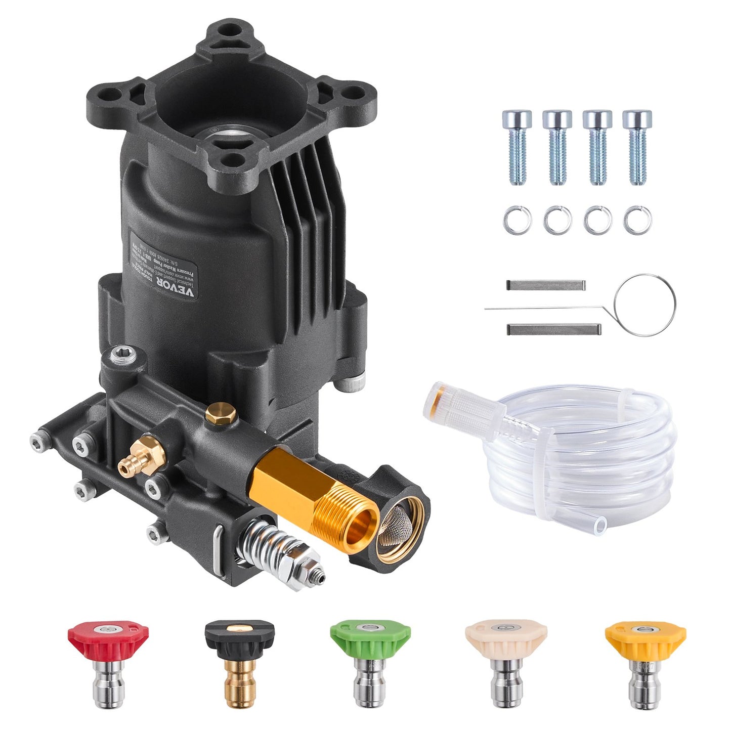 Pressure Washer Pump, 19mm(3/4") Shaft Horizontal, 241 bar(3500 PSI), 9.5 L/min(2.5GPM), Replacement Power Washer Pumps Kit with 5 Nozzles, Hardware and Siphon Tube, Compatible with Simpson, Honda, Troy-Bilt, Generac