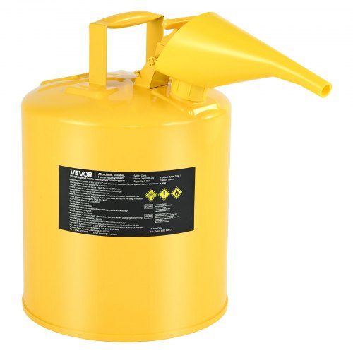 Safety Can, 19 L Type I Yellow Safety Can for Diesel with Stainless Steel Flame Arrester, Self-Closing Lid, and PE Funnel, Carbon Steel Flammable Fuel Storage Container with Ergonomic Handle