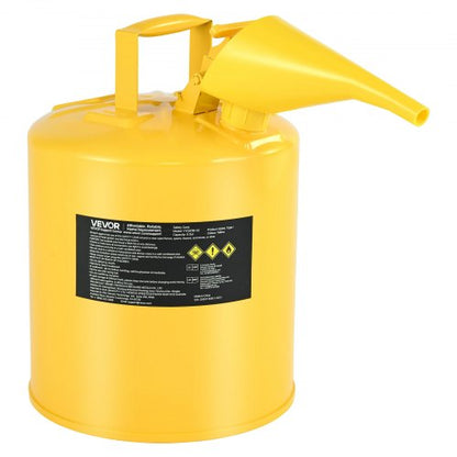 Safety Can, 19 L Type I Yellow Safety Can for Diesel with Stainless Steel Flame Arrester, Self-Closing Lid, and PE Funnel, Carbon Steel Flammable Fuel Storage Container with Ergonomic Handle