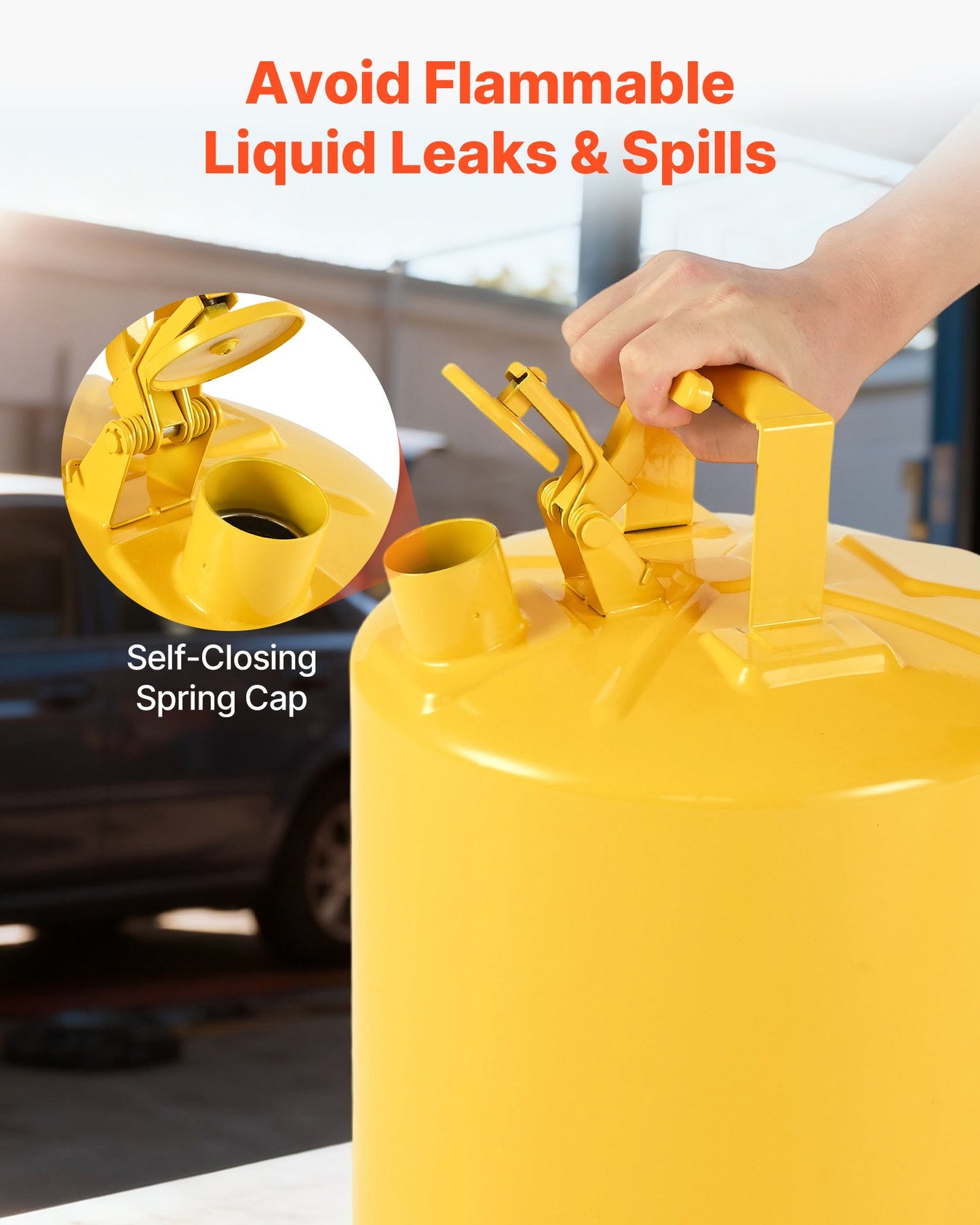 Safety Can, 19 L Type I Yellow Safety Can for Diesel with Stainless Steel Flame Arrester, Self-Closing Lid, and PE Funnel, Carbon Steel Flammable Fuel Storage Container with Ergonomic Handle