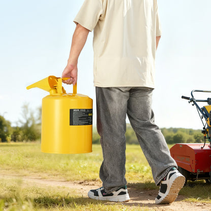 Safety Can, 19 L Type I Yellow Safety Can for Diesel with Stainless Steel Flame Arrester, Self-Closing Lid, and PE Funnel, Carbon Steel Flammable Fuel Storage Container with Ergonomic Handle