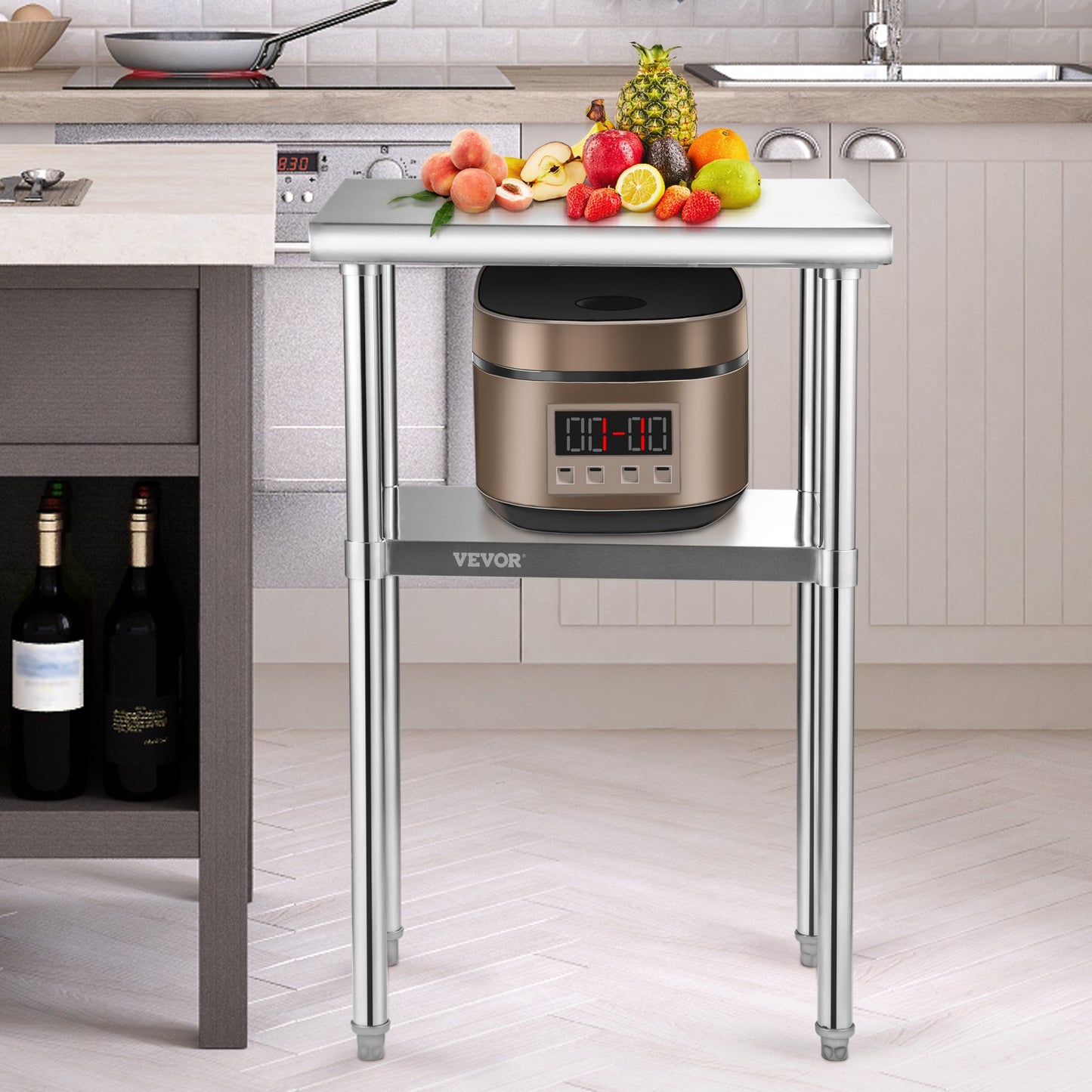 Stainless Steel Prep Table, 61 x 46 x 91 cm, 272 kg Load Capacity Heavy Duty Metal Worktable with Adjustable Undershelf & Feet, Commercial Workstation for Kitchen Restaurant Garage Backyard