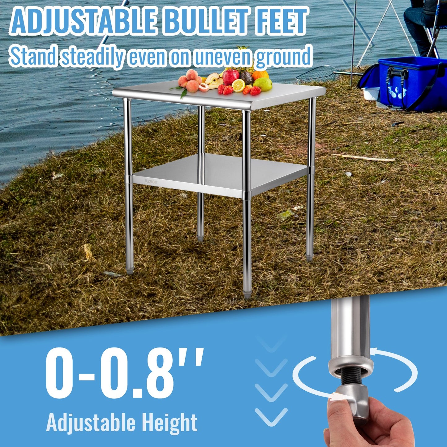 Stainless Steel Prep Table, 30 x 30 x 36 Inch, 800lbs Load Capacity Heavy Duty Metal Worktable with Adjustable Undershelf & Feet, Commercial Workstation for Kitchen Garage Restaurant Backyard