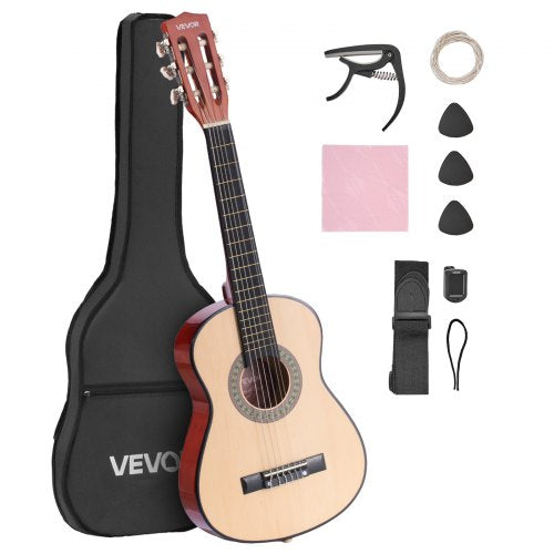 Classical Guitar, 780 mm, Wood Classical Guitar Starter Kit for Beginners, with Nylon Strings, Gig Bag, Strap, Tuner, Extra Strings, Picks, Capo, Basswood, for Kids Girls Boys Students, Natural