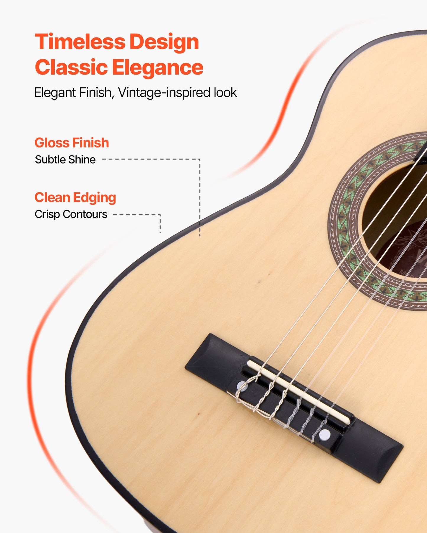 Classical Guitar, 780 mm, Wood Classical Guitar Starter Kit for Beginners, with Nylon Strings, Gig Bag, Strap, Tuner, Extra Strings, Picks, Capo, Basswood, for Kids Girls Boys Students, Natural