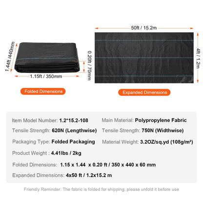 Weed Barrier Landscape Fabric, 4*50FT Heavy Duty Garden Weed Fabric, Woven PP Weed Control Fabric, Driveway Fabric, Geotextile Fabric for Landscaping, Ground Cover, Weed Blocker Weed Mat, Black