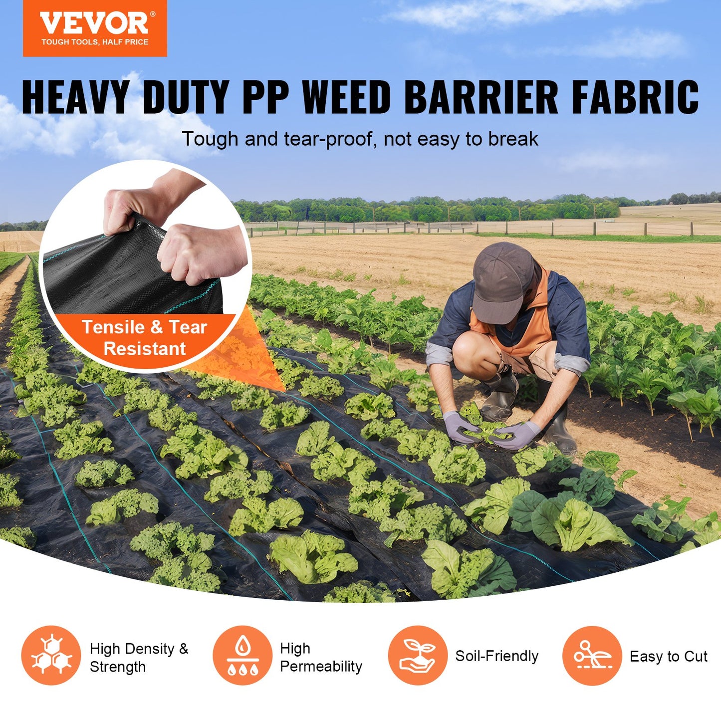 1.52 x 76.2 m Premium Heavy Duty Weed Barrier Landscape Fabric, 141.7 g Woven Geotextile Fabric Under Gravel, High Permeability for Weed Blocker Weed Mat, Driveway Fabric, Weed Control Garden Cloth