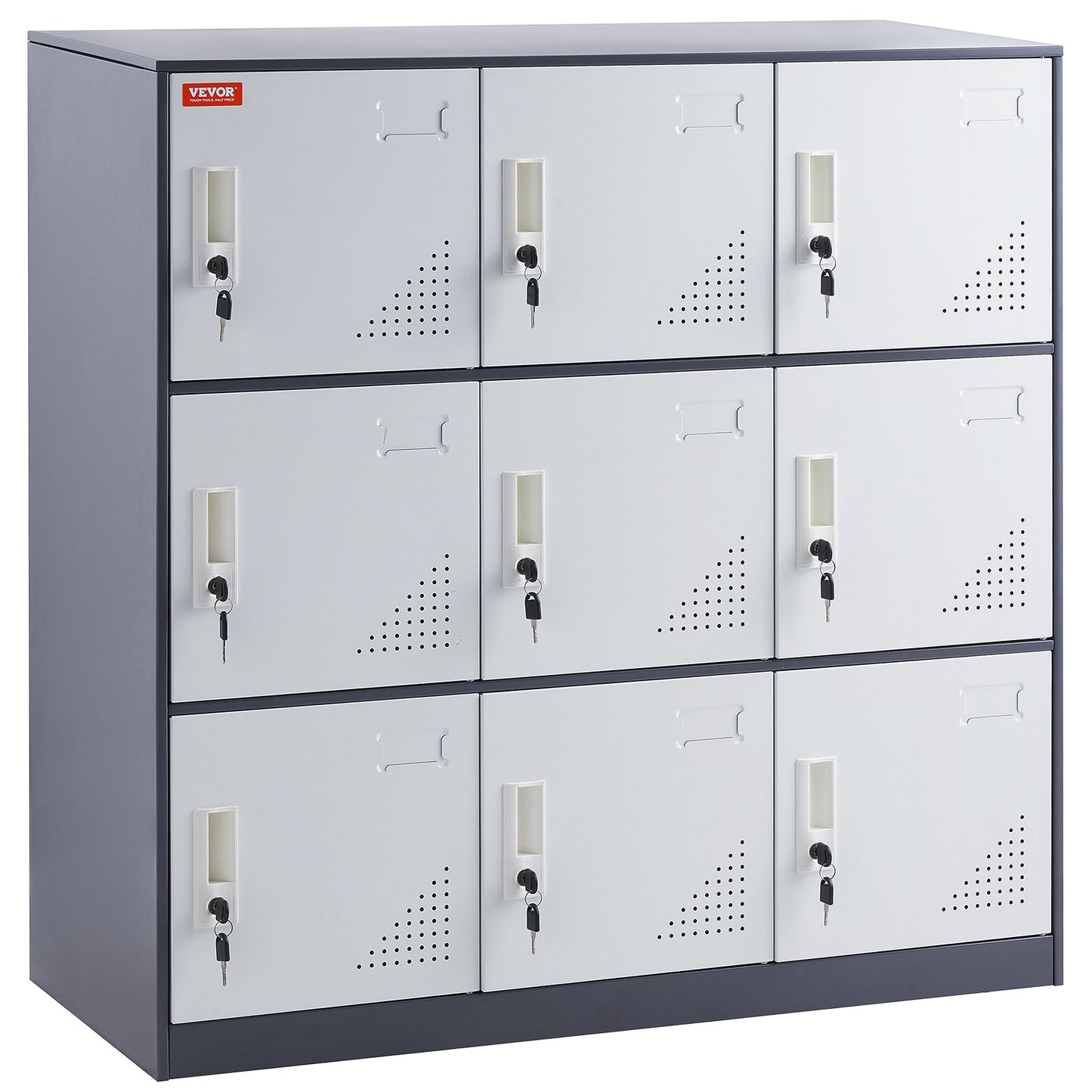 Metal Locker for Employees, 9 Doors Storage Cabinet with Card Slot, Gray Steel Employee Lockers with Keys, 66lbs Loading Capacity office Storage Lockers for Office, Home, School, Gym