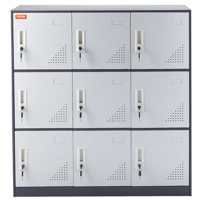 Metal Locker for Employees, 9 Doors Storage Cabinet with Card Slot, Gray Steel Employee Lockers with Keys, 66lbs Loading Capacity office Storage Lockers for Office, Home, School, Gym