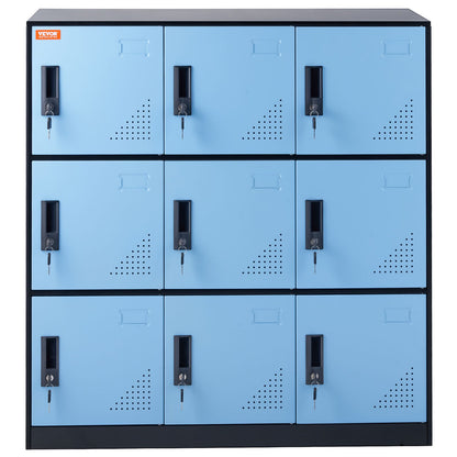 Metal Locker for Employees, 9 Doors Storage Cabinet with Card Slot, Employee Lockers with Keys, 66lbs Loading Capacity office Storage Lockers for Office, Home, School, Gym, Black