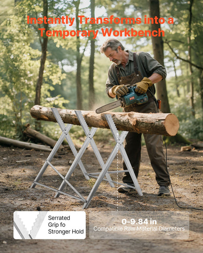 Saw Horse, 149.7 kg Capacity Folding Work Horse with Heavy Duty Legs, All-Metal Sawhorses with High-Quality Steel Frame, Aligned Serrated Structure, for Woodworking, Carpenters & Contractors