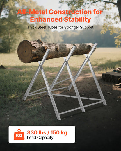 Saw Horse, 149.7 kg Capacity Folding Work Horse with Heavy Duty Legs, All-Metal Sawhorses with High-Quality Steel Frame, Aligned Serrated Structure, for Woodworking, Carpenters & Contractors