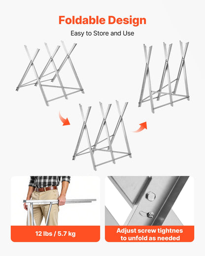 Saw Horse, 149.7 kg Capacity Folding Work Horse with Heavy Duty Legs, All-Metal Sawhorses with High-Quality Steel Frame, Aligned Serrated Structure, for Woodworking, Carpenters & Contractors