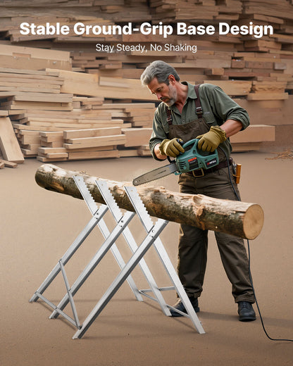 Saw Horse, 149.7 kg Capacity Folding Work Horse with Heavy Duty Legs, All-Metal Sawhorses with High-Quality Steel Frame, Aligned Serrated Structure, for Woodworking, Carpenters & Contractors