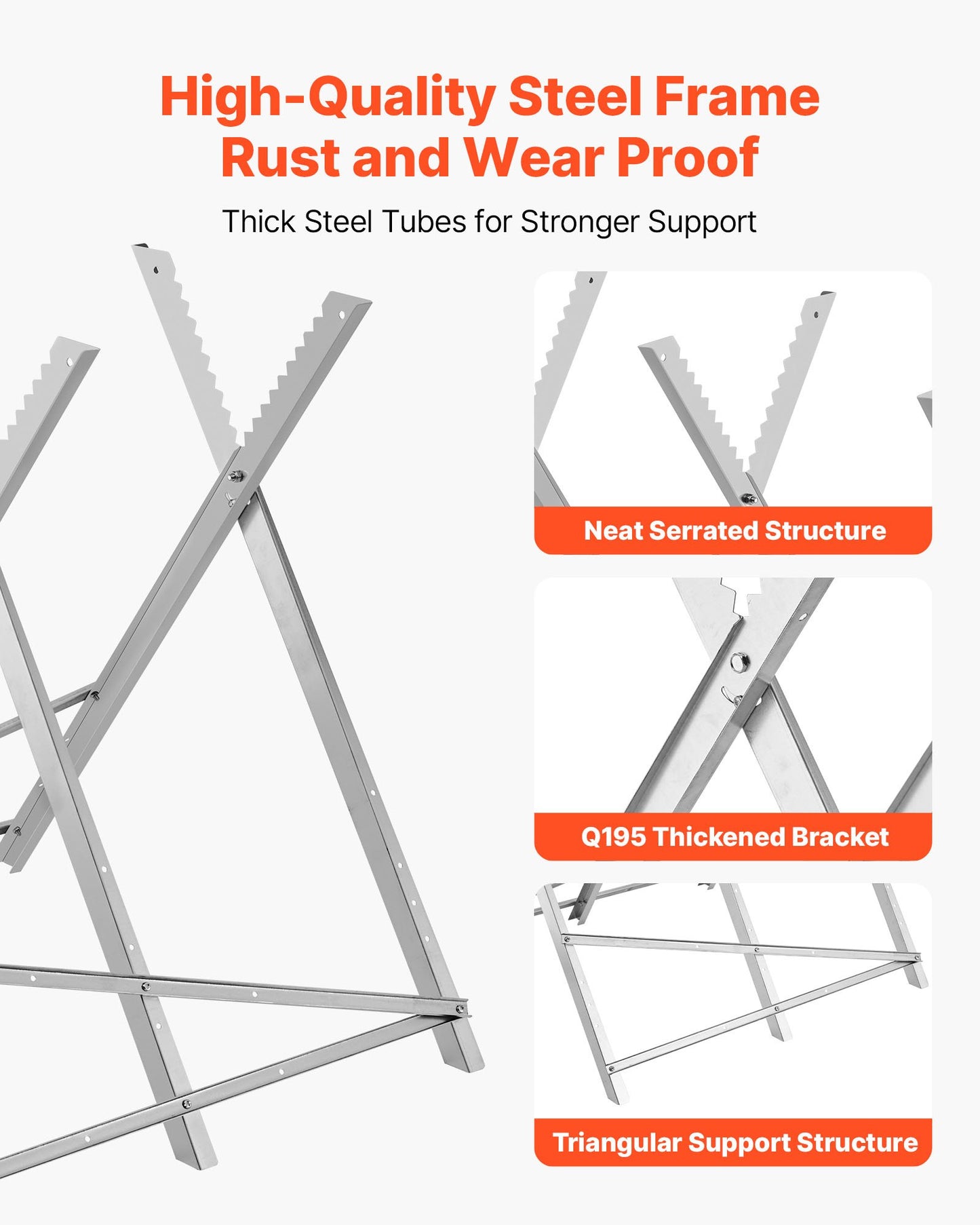 Saw Horse, 149.7 kg Capacity Folding Work Horse with Heavy Duty Legs, All-Metal Sawhorses with High-Quality Steel Frame, Aligned Serrated Structure, for Woodworking, Carpenters & Contractors