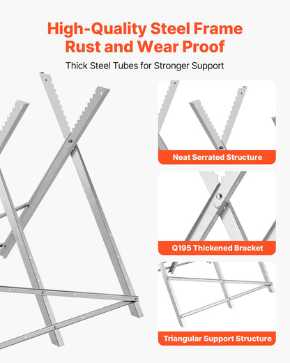Saw Horse, 149.7 kg Capacity Folding Work Horse with Heavy Duty Legs, All-Metal Sawhorses with High-Quality Steel Frame, Aligned Serrated Structure, for Woodworking, Carpenters & Contractors