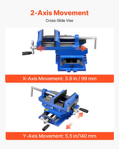 Cross Slide Drill Press Vise, 4 Inch Jaw Width, 2 Way X-Y Axis Bench Vise, 3.5 Inch Max Jaw Opening, Heavy Duty Cast Iron, Workbench Vice Clamp, for Woodworking Drilling CNC Milling Machine
