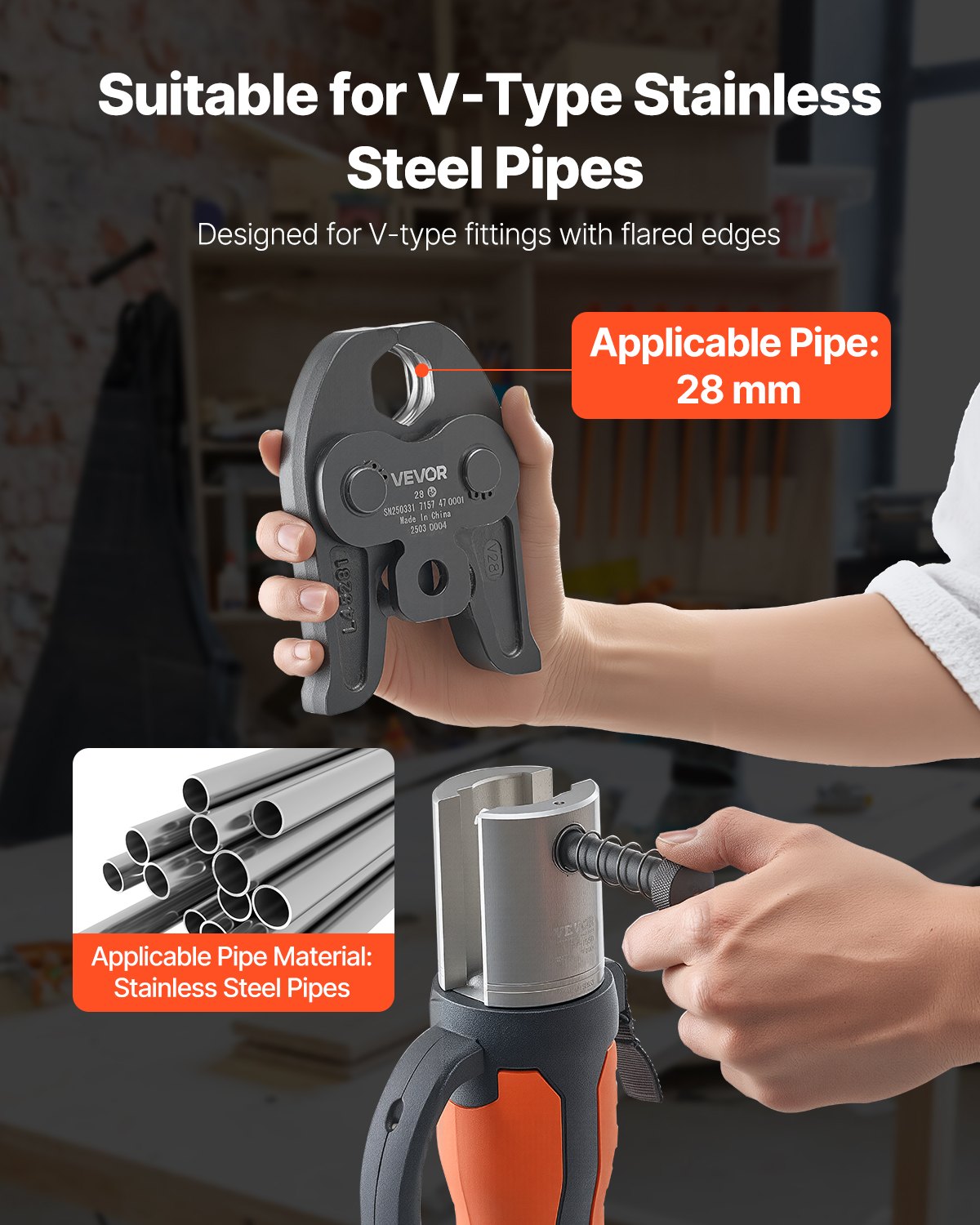 V28 Pressing Jaw, 28mm Press Jaw for V-Type Stainless Steel Pipes, High-Strength Carburized Steel Crimping Jaws Compatible with Standard Press Tools