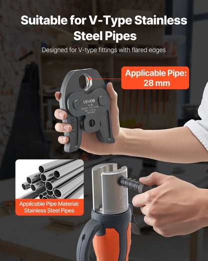 V28 Pressing Jaw, 28mm Press Jaw for V-Type Stainless Steel Pipes, High-Strength Carburized Steel Crimping Jaws Compatible with Standard Press Tools