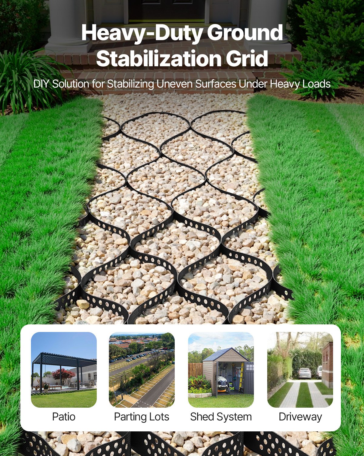 Gravel Grid, 2 Inch Depth, 16.4 x 6.5 FT / 5000 x 1980 mm, 1880 LBS Per Sq ft Grass Ground Retainer, Permeable Geo Grids Driveway Stabilization, for Garden, Patio, Walkway, RV Parking Slopes