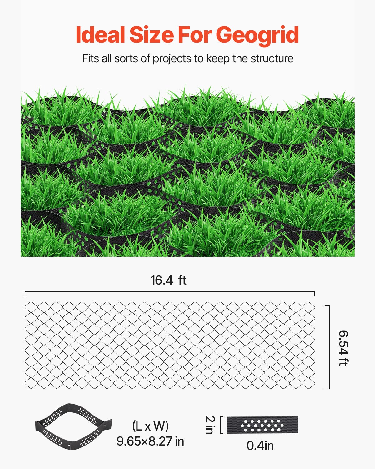Gravel Grid, 2 Inch Depth, 16.4 x 6.5 FT / 5000 x 1980 mm, 1880 LBS Per Sq ft Grass Ground Retainer, Permeable Geo Grids Driveway Stabilization, for Garden, Patio, Walkway, RV Parking Slopes