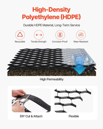 Gravel Grid, 2 Inch Depth, 16.4 x 6.5 FT / 5000 x 1980 mm, 1880 LBS Per Sq ft Grass Ground Retainer, Permeable Geo Grids Driveway Stabilization, for Garden, Patio, Walkway, RV Parking Slopes