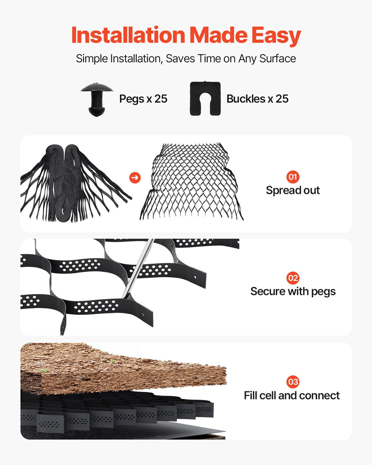 Gravel Grid, 2 Inch Depth, 16.4 x 6.5 FT / 5000 x 1980 mm, 1880 LBS Per Sq ft Grass Ground Retainer, Permeable Geo Grids Driveway Stabilization, for Garden, Patio, Walkway, RV Parking Slopes