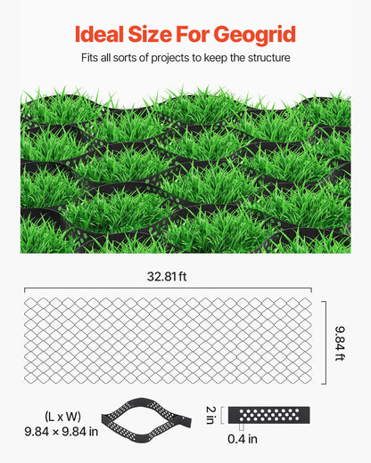Gravel Grid, 2 Inch Depth, 32.81 x 9.84 FT / 10000 x 3000 mm, 1880 LBS Per Sq ft Grass Ground Retainer, Permeable Geo Grids Driveway Stabilization, for Garden, Patio, Walkway, RV Parking Slopes