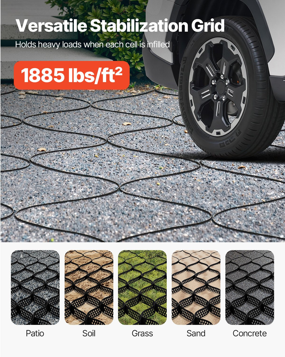 Gravel Grid, 2 Inch Depth, 32.81 x 9.84 FT / 10000 x 3000 mm, 1880 LBS Per Sq ft Grass Ground Retainer, Permeable Geo Grids Driveway Stabilization, for Garden, Patio, Walkway, RV Parking Slopes