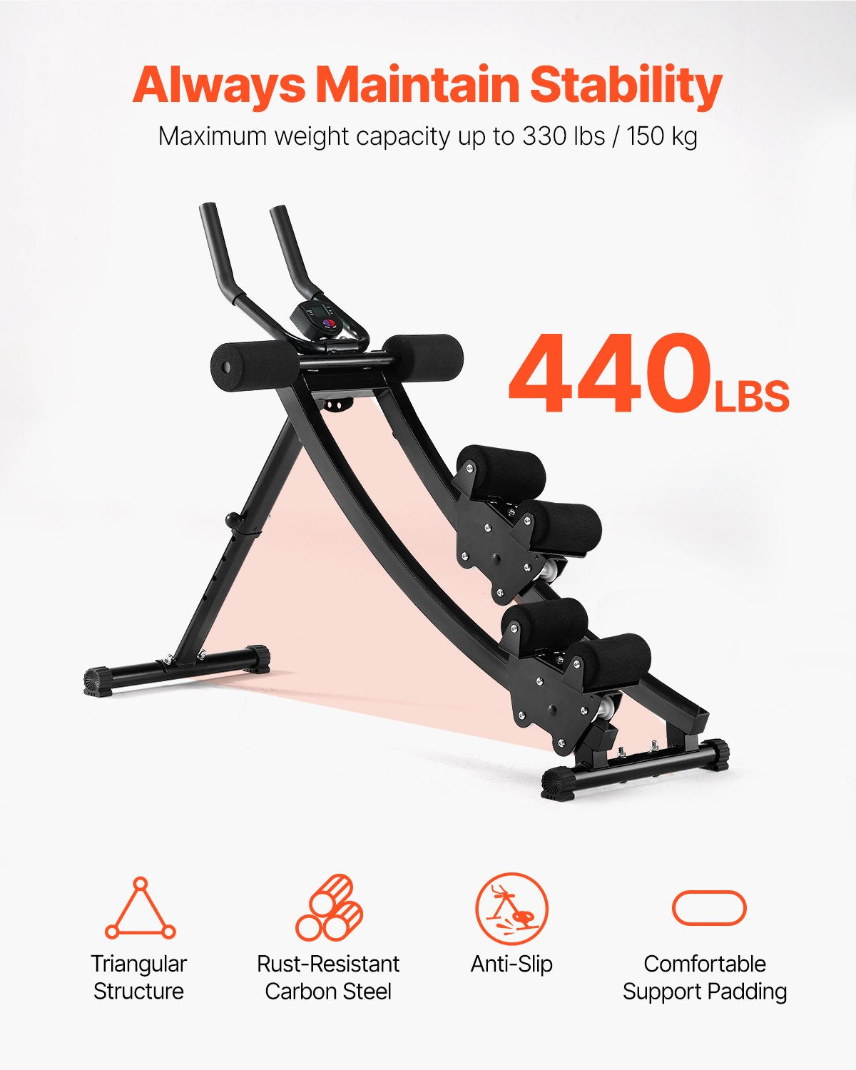 AB Workout Machine, Dual-track Ab Workout Equipment at Home Gym, Core & Abdominal Trainers for Women, 440 lbs Weight Capacity Strength Training Ab Cruncher, Foldable Adjustable Fitness Exerciser
