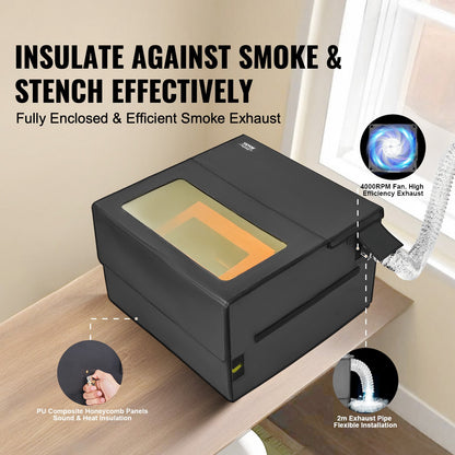 Laser Engraver Enclosure, 800 x 800 x 500 mm(31.5 x 31.5 x 19.6"), Flame Retardant and Fireproof Protective Cover, with Exhaust Fan and Pipe, Insulates Smoke, Noise and Eye Protection, Fits for Most Laser Engraver